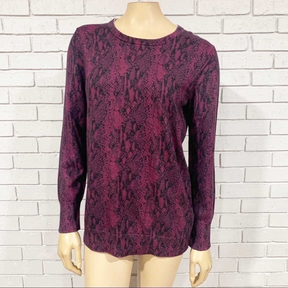 Equipment Femme Purple Black Snake Print Cotton Cashmere Crewneck Sweater NWT M